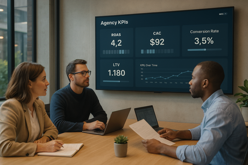 agency KPIs dashboard with marketing metrics